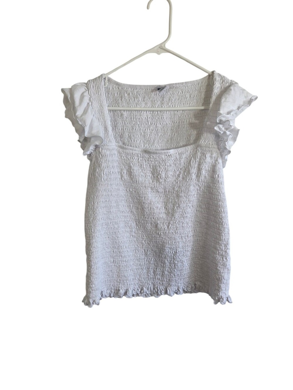 Old Navy White Short Flutter Sleeve Ruffle Smocked Top Size XL ~ Pre-Owned